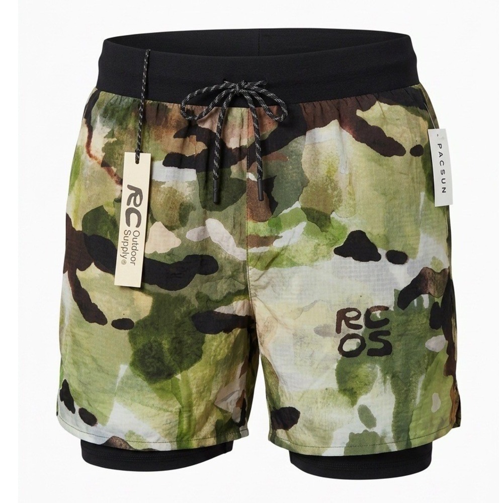 RC Outdoor Supply PacSun Mens Camo 2-in-1 Running Shorts Green Small NEW